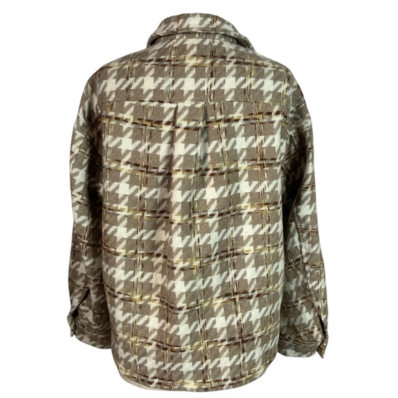 Listicle Taupe Multi Plaid Shacket Overshirt Jacket Neutral Cozy M - Picture 5 of 13